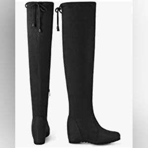 Nwt.Dream Pairs Over the Knee hidden Wedge Suede Thigh High Boots Black size 10